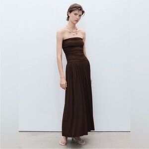 Mango combined strapless dress brown chocolate xs
